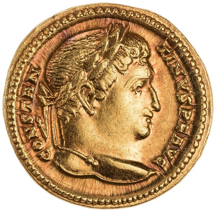 Solidus de oro de Constantino I, acuñado en Tréveris entre los años 310 y 313