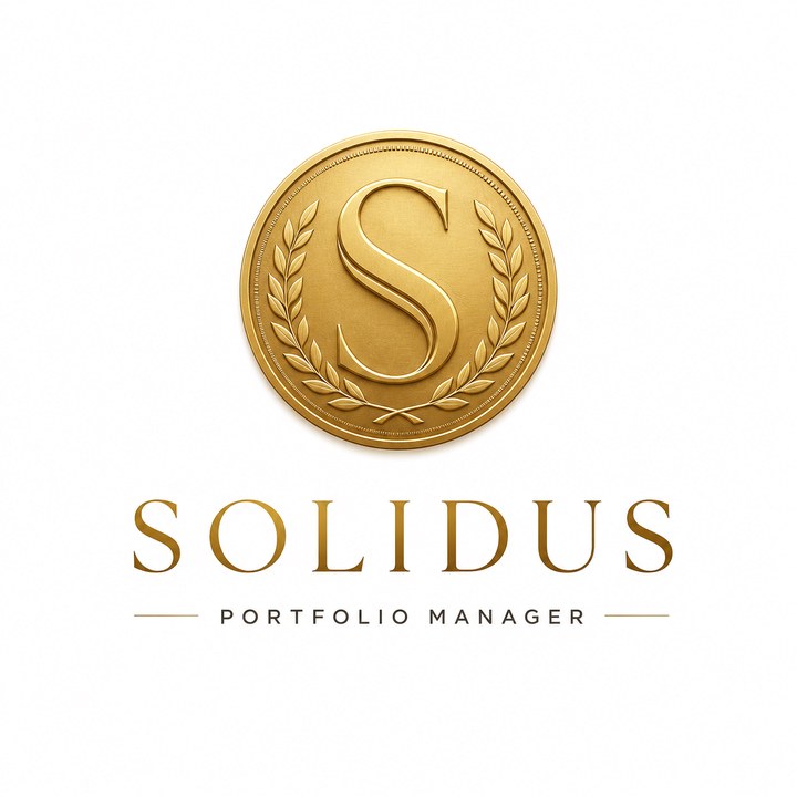 Logotipo de Solidus: una moneda de oro con una S y laureles, y el texto Solidus Portfolio Manager